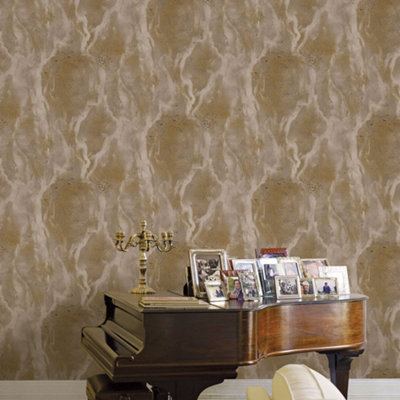 Galerie Opulence Gold Marble Texture Embossed Wallpaper from B&Q