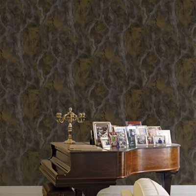 Galerie Opulence Brown Gold Marble Texture Embossed Wallpaper from B&Q
