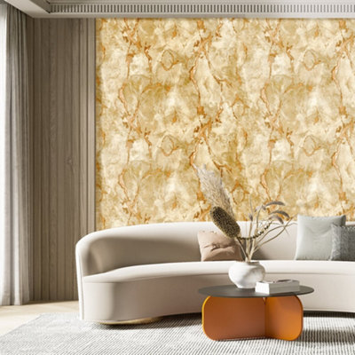 Galerie Stratum Collection Metallic Orange/gold Marmo Marble Effect Double Width Wallpaper Roll from B&Q