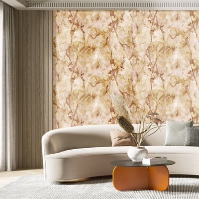 Galerie Stratum Collection Metallic Pink/gold Marmo Marble Effect Double Width Wallpaper Roll from B&Q