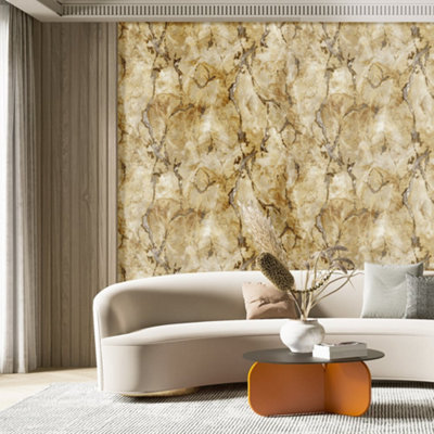Galerie Stratum Collection Metallic Gold/grey Marmo Marble Effect Double Width Wallpaper Roll from B&Q