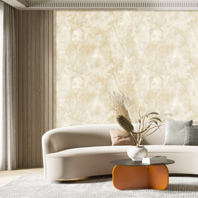 Galerie Stratum Collection Metallic Cream Marmo Marble Effect Double Width Wallpaper Roll from B&Q