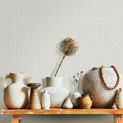 Galerie Cottage Chic Silver Plain Texture Ecodeco Material Wallpaper Roll from B&Q