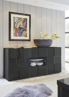 FurniComp LTD Furnicomp Lyon 2 Door 2 Drawer Grey Gloss Sideboard from B&Q
