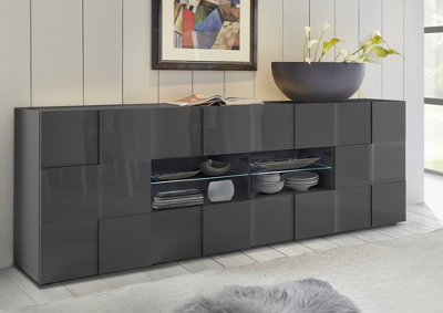 FurniComp LTD Furnicomp Lyon 2 Door 4 Drawer Large Grey Gloss Sideboard from B&Q