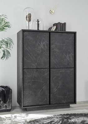 FurniComp LTD Furnicomp Glacia 4 Door 145Cm Black Marble Highboard from B&Q