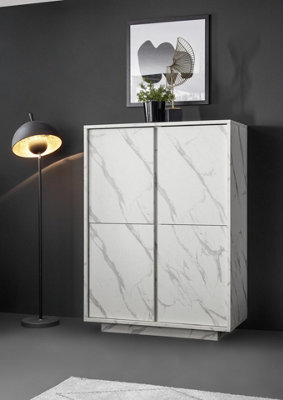 FurniComp LTD Furnicomp Glacia 4 Door 145Cm White Marble Highboard from B&Q