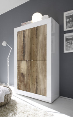 FurniComp LTD Furnicomp Selene 4 Door White Gloss And Pero Oak Tall Sideboard/highboard from B&Q
