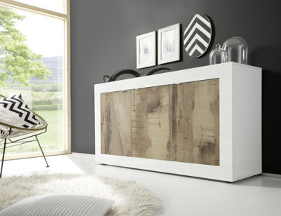 FurniComp LTD Furnicomp Selene 3 Door White Gloss And Pero Oak Sideboard from B&Q