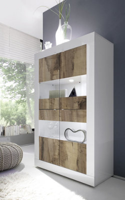 FurniComp LTD Furnicomp Selene Large 4 Door White Gloss And Pero Oak Glass Display Cabinet from B&Q