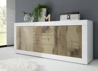 FurniComp LTD Furnicomp Selene 2 Door 3 Drawer White Gloss And Pero Oak Sideboard from B&Q