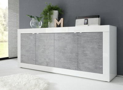 FurniComp LTD Furnicomp Selene 4 Door White Gloss And Concrete Grey Sideboard from B&Q