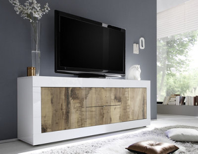 FurniComp LTD Furnicomp Selene Large 2 Door 2 Drawer White Gloss And Pero Oak Tv Stand from B&Q