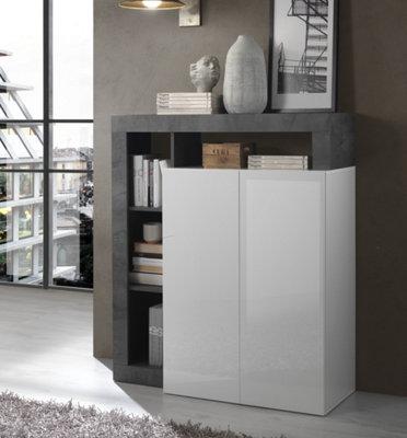 FurniComp LTD Furnicomp Lorenzo 2 Door White Gloss And Anthracite Tall Sideboard/highboard from B&Q