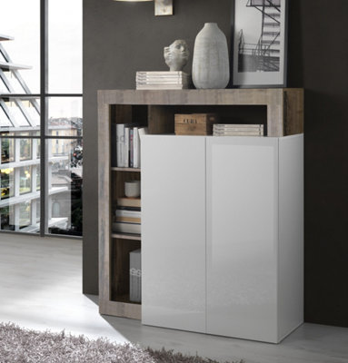 FurniComp LTD Furnicomp Lorenzo 2 Door White Gloss And Pero Oak Highboard from B&Q