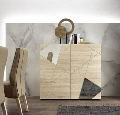 FurniComp LTD Furnicomp Giulia 2 Door Oak Tall Sideboard/highboard With Mirrors from B&Q
