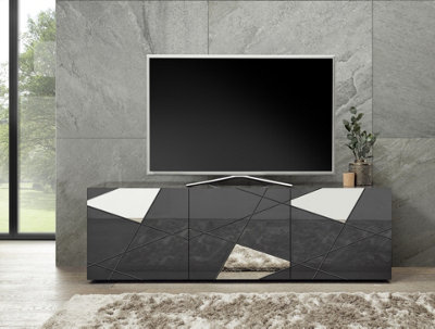 FurniComp LTD Furnicomp Giulia 3 Door Grey Gloss Tv Unit With Mirrors from B&Q