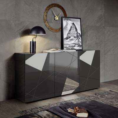 FurniComp LTD Furnicomp Giulia 3 Door Grey Gloss Sideboard With Mirrors from B&Q
