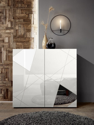 FurniComp LTD Furnicomp Giulia 2 Door White Gloss Tall Sideboard/highboard With Mirrors from B&Q