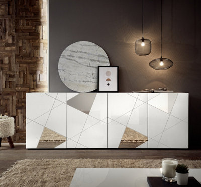FurniComp LTD Furnicomp Giulia 4 Door White Gloss Sideboard With Mirrors from B&Q