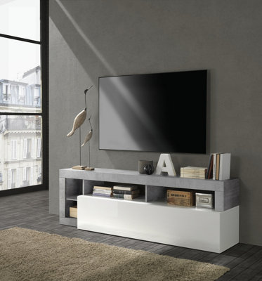 FurniComp LTD Furnicomp Lorenzo 184Cm White Gloss And Concrete Grey Tv Stand from B&Q