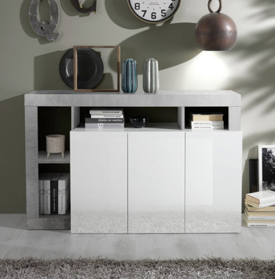 FurniComp LTD Furnicomp Lorenzo 3 Door White Gloss And Concrete Grey Sideboard from B&Q