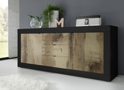 FurniComp LTD Furnicomp Selene 2 Door 3 Drawer Matt Black And Oak Sideboard from B&Q