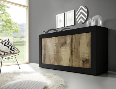 FurniComp LTD Furnicomp Selene 3 Door Matt Black And Oak Sideboard from B&Q