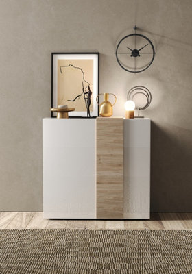 FurniComp LTD Furnicomp Seville 2 Door White Gloss And Cadiz Oak Tall Sideboard/highboard from B&Q