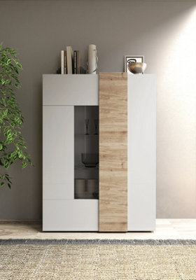 FurniComp LTD Furnicomp Seville 2 Door White Gloss And Cadiz Oak Display Cabinet from B&Q