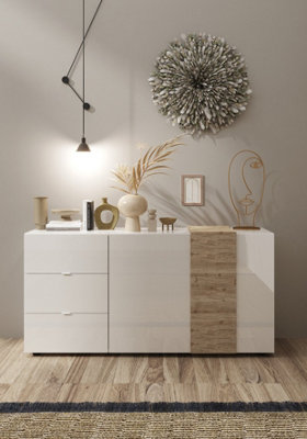 FurniComp LTD Furnicomp Seville 2 Door 3 Drawer White Gloss And Cadiz Oak Sideboard from B&Q