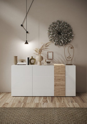 FurniComp LTD Furnicomp Seville 3 Door White Gloss And Cadiz Oak Sideboard from B&Q