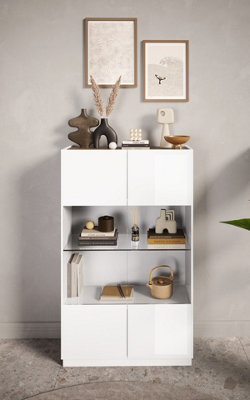 FurniComp LTD Furnicomp Chelsea 2 Door White Gloss And Mercure Oak Glass Display Cabinet from B&Q