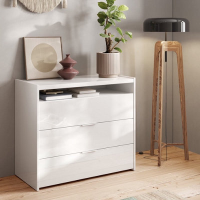 FurniComp LTD Furnicomp Dune 3 Drawer 110Cm Chest Of DrawersWhite High Gloss from B&Q
