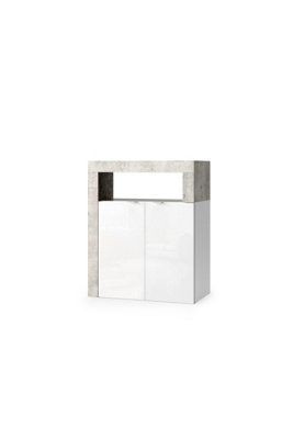 FurniComp LTD Furnicomp Lorenzo 2 Door White Gloss And Concrete Grey Large Bathroom Storage Cabinet from B&Q