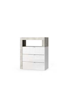 FurniComp LTD Furnicomp Lorenzo 3 Drawer White Gloss And Concrete Grey Large Chest Of Drawers from B&Q