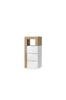 FurniComp LTD Furnicomp Lorenzo 3 Drawer White Gloss And Cadiz Oak Small Chest Of Drawers from B&Q