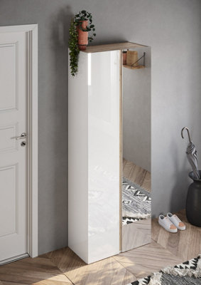 FurniComp LTD Furnicomp Chelsea 2 Door White Gloss And Cadiz Oak Tall Mirrored Shoe Storage Cupboard Cabinet from B&Q
