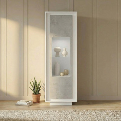 FurniComp LTD Furnicomp Berlin 1 Door 67Cm Matt White And Concrete Grey Glass Display Cabinet from B&Q
