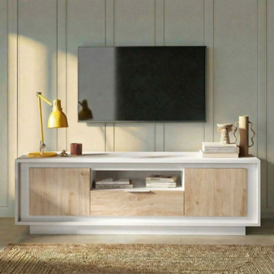 FurniComp LTD Furnicomp Berlin 2 Door 1 Drawer 180Cm Matt White And Cadiz Oak Oak Tv Stand from B&Q