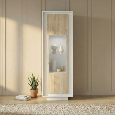 FurniComp LTD Furnicomp Berlin 1 Door 67Cm Matt White And Cadiz Oak Glass Display Cabinet from B&Q