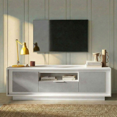 FurniComp LTD Furnicomp Berlin 2 Door 1 Drawer 180Cm Matt White And Concrete Grey Tv Stand from B&Q