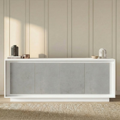 FurniComp LTD Furnicomp Berlin 4 Door 207Cm Matt White And Concrete Grey Sideboard from B&Q