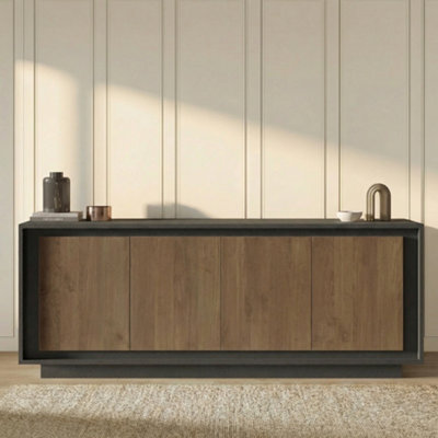 FurniComp LTD Furnicomp Berlin 4 Door 207Cm Grey And Mercure Oak Sideboard from B&Q