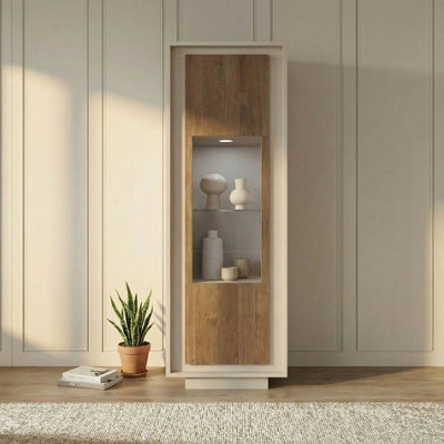 FurniComp LTD Furnicomp Berlin 1 Door 67Cm Cashmere And Mercure Oak Glass Display Cabinet from B&Q