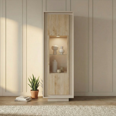 FurniComp LTD Furnicomp Berlin 1 Door 67Cm Cashmere And Cadiz Oak Glass Display Cabinet from B&Q