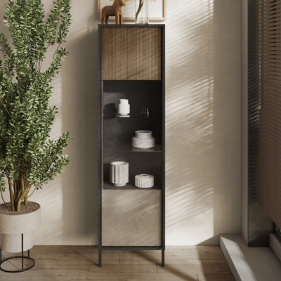FurniComp LTD Furnicomp Venice 1 Door Grey And Mercure Oak Glass Display Cabinet from B&Q