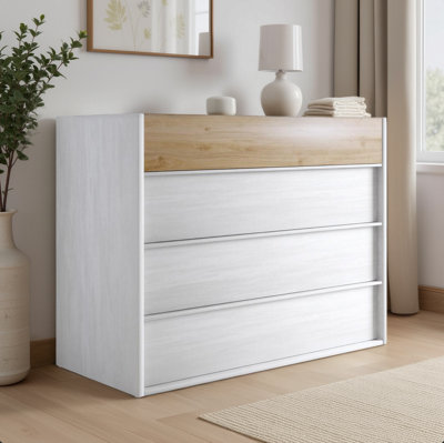 FurniComp LTD Furnicomp Carter 4 Drawer 110Cm Chest Of DrawersWhite Oak & Cadiz from B&Q