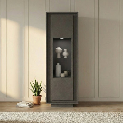 FurniComp LTD Furnicomp Berlin 1 Door 67Cm Grey Glass Display Cabinet from B&Q