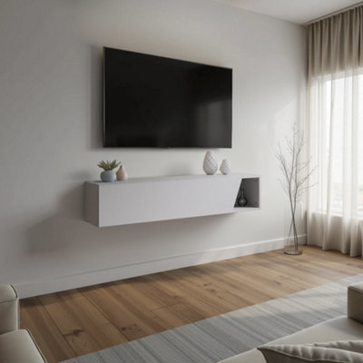 FurniComp LTD Furnicomp Combo 138Cm Floating Wall Hung Tv Unit With Shaped DoorLight Chalk Grey Com-26-05 from B&Q